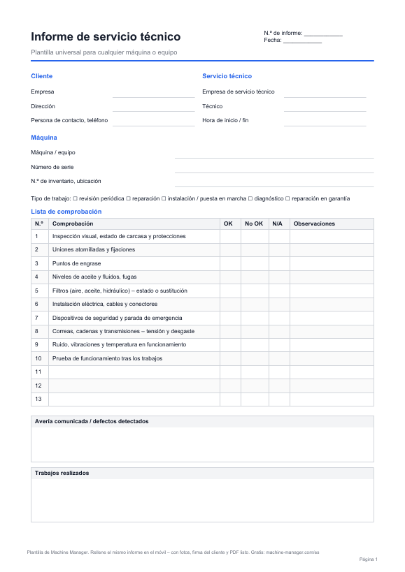 Plantilla: Informe de servicio técnico